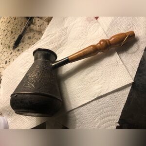 Vintage Turkish Brass Kettle w/ Wood Handle- 152A $35 or $30 w/offer